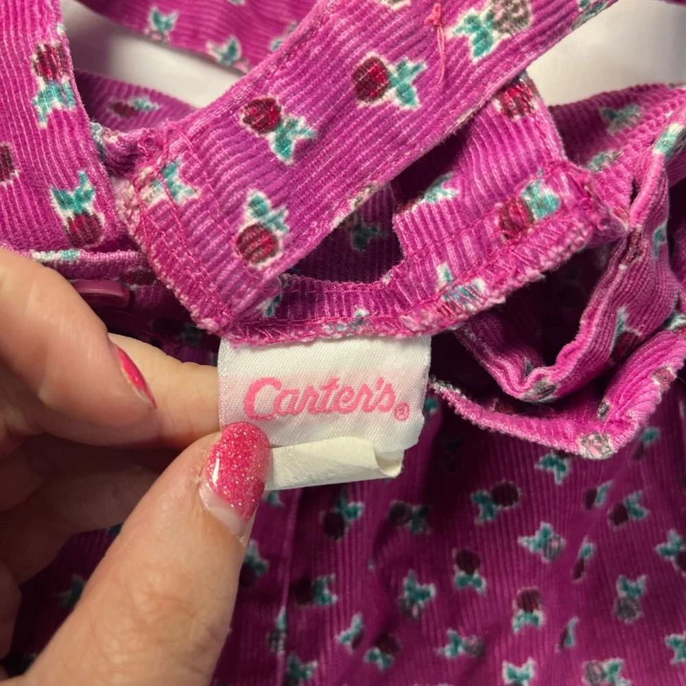 Vintage 90s Carter’s Corduroy Overalls‎ 18M Girls Floral Pink Purple